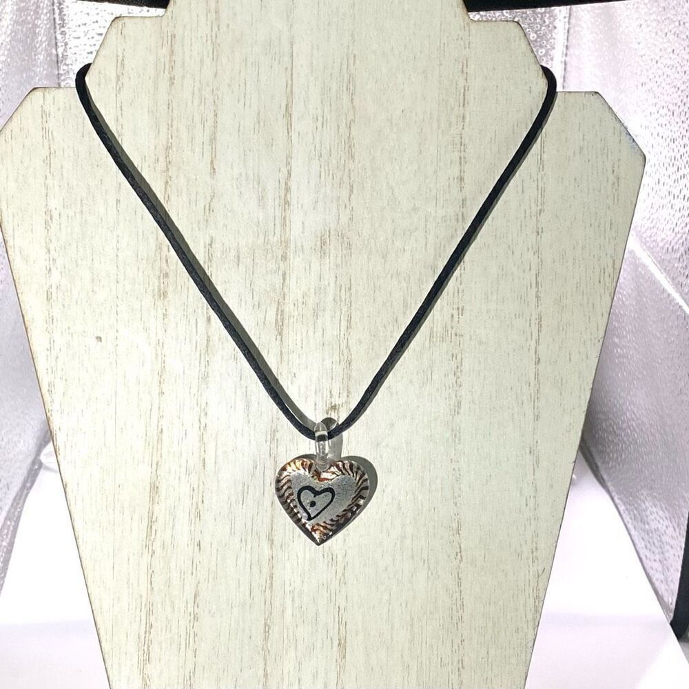 AEP# Italian Blown Glass w/ Sterling 925 & Black Cord Necklace
